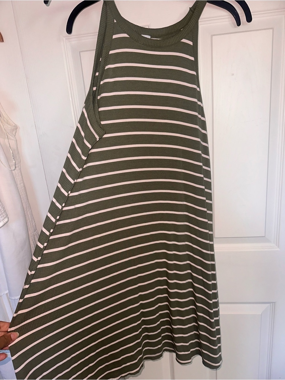 Old Navy Olive Green & White Stripe Cotton Sun Dress Spaghetti Straps